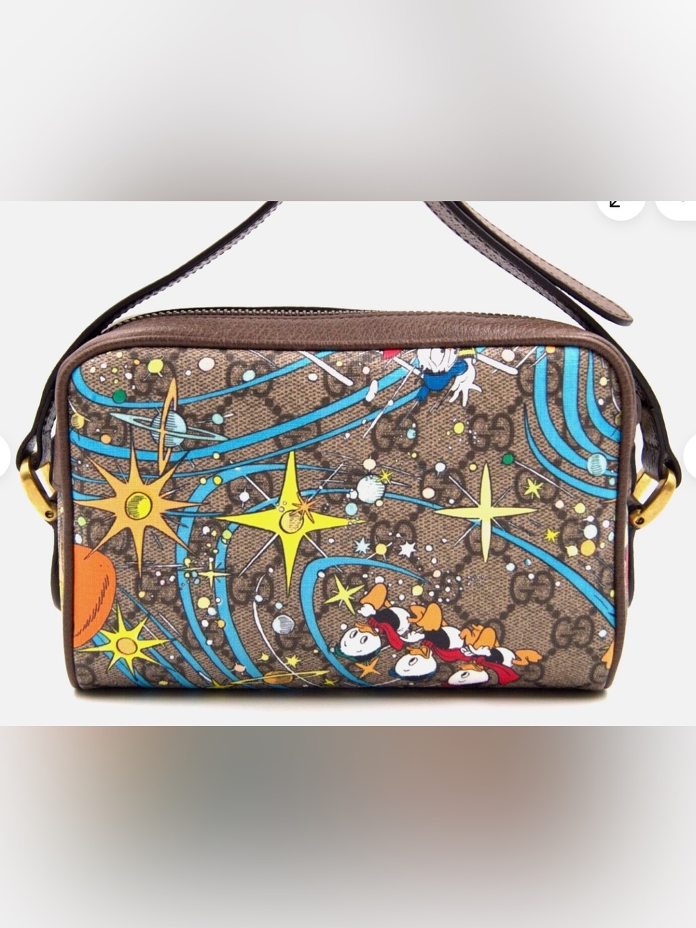 Like new Rare Gucci Brown GG Canvas Donald Duck Rocket Print Messenger Bag - Picture 2 of 4